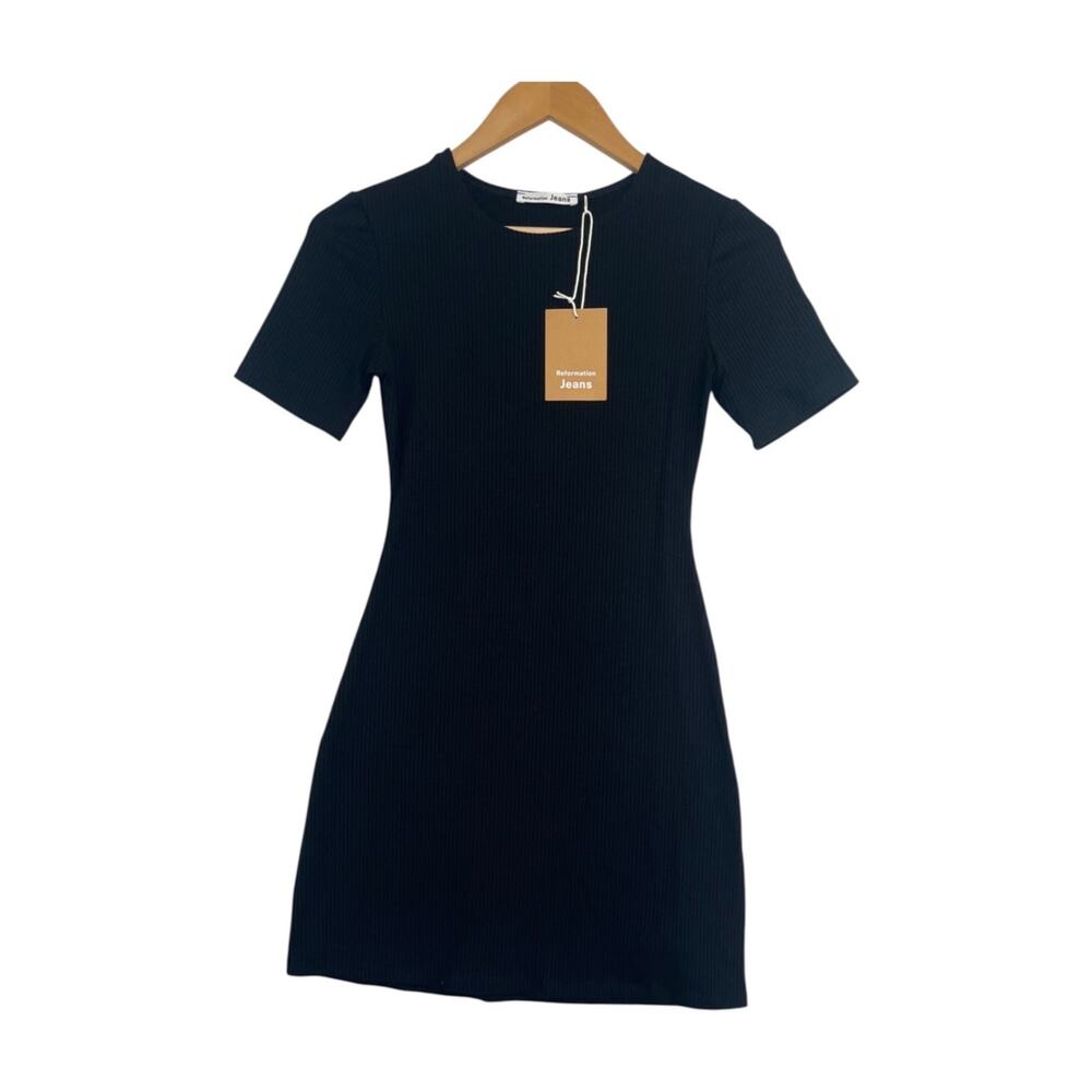 Reformation Kendy Mini Dress Womens XS Black Ribbed Bodycon Stretch Clubwear USA